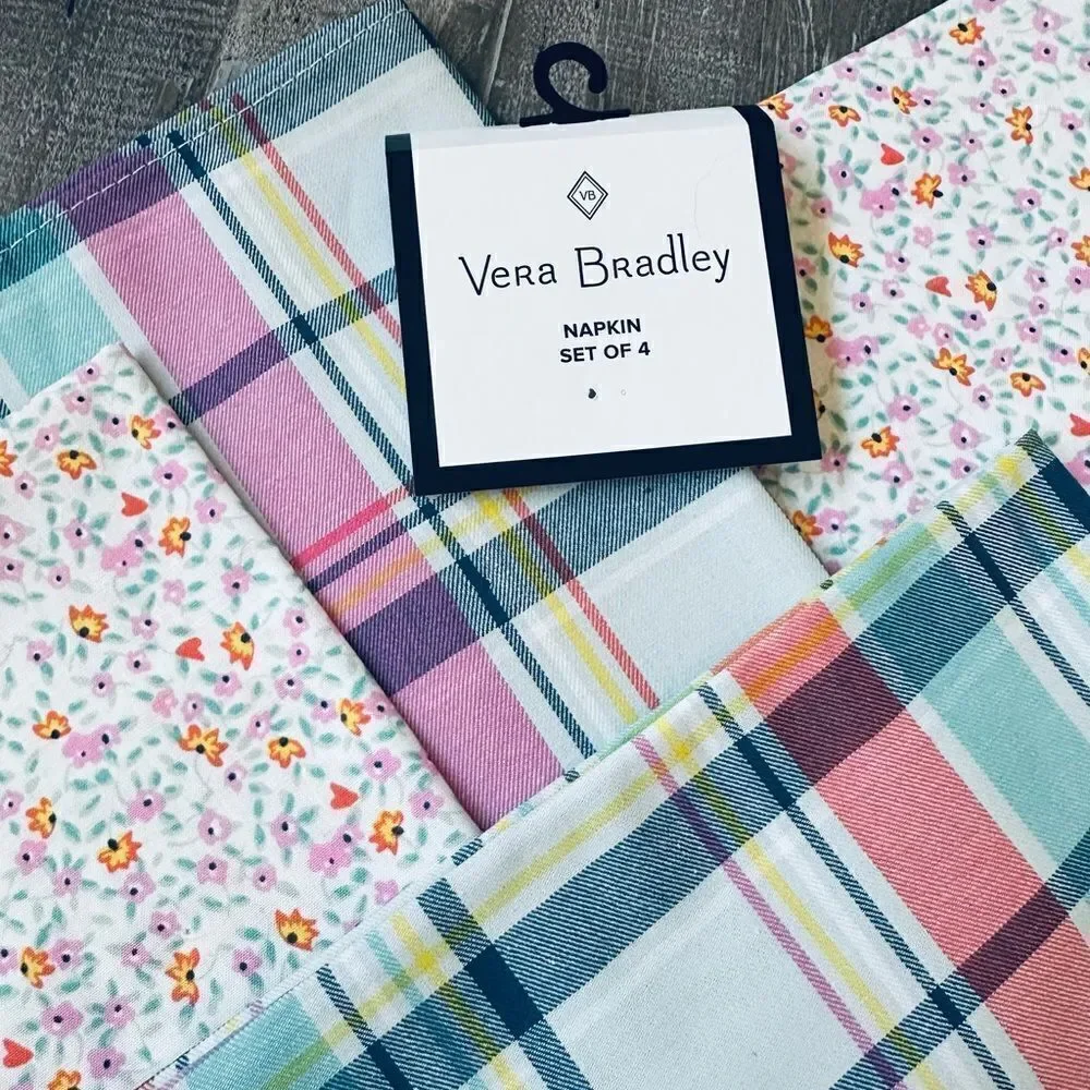 New Vera Bradley Napkins Set 4-pc Plaid Floral